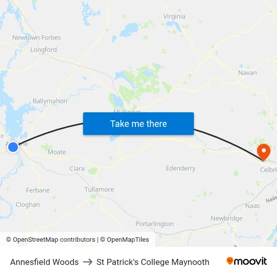 Annesfield Woods to St Patrick's College Maynooth map
