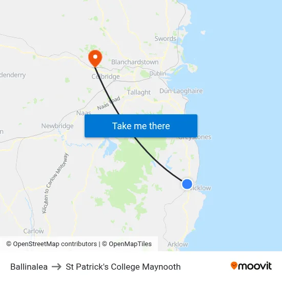 Ballinalea to St Patrick's College Maynooth map