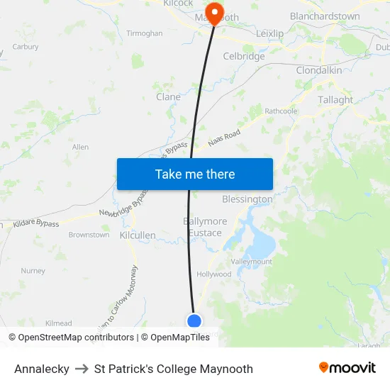 Annalecky to St Patrick's College Maynooth map