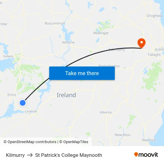 Kilmurry to St Patrick's College Maynooth map