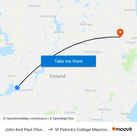 John And Paul Church to St Patrick's College Maynooth map
