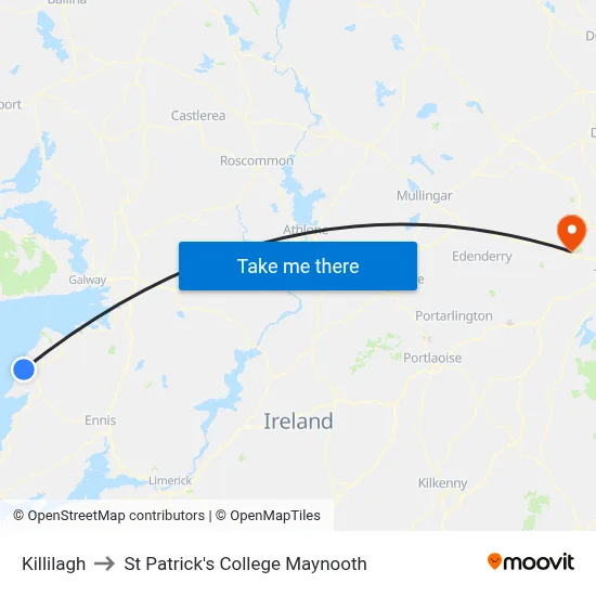 Killilagh to St Patrick's College Maynooth map