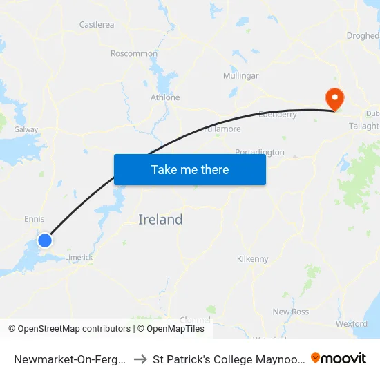 Newmarket-On-Fergus to St Patrick's College Maynooth map