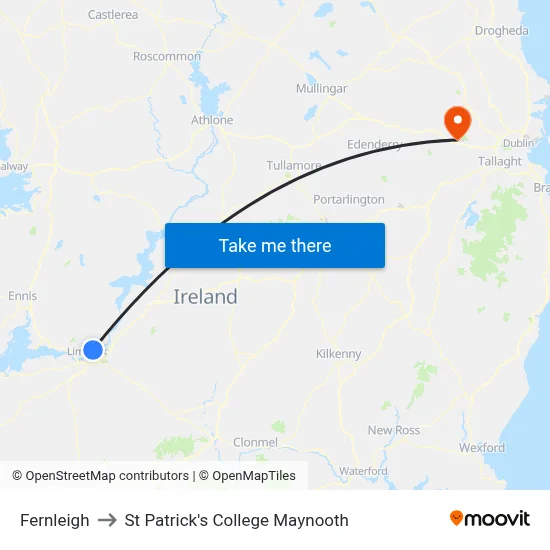Fernleigh to St Patrick's College Maynooth map