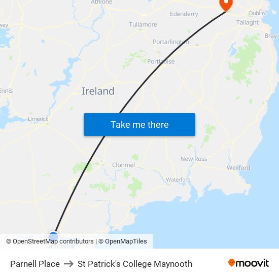 Parnell Place to St Patrick's College Maynooth map