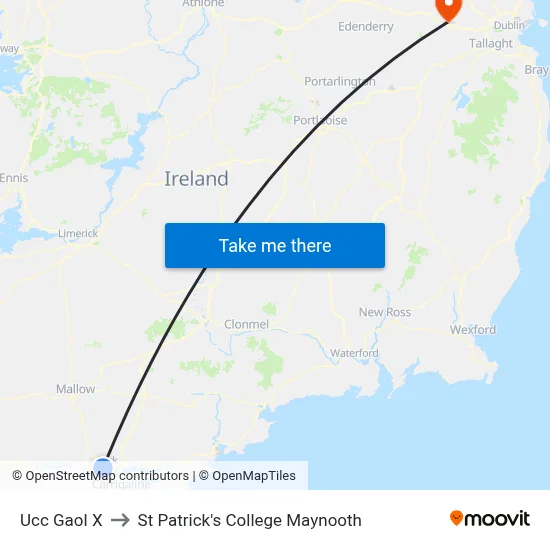 Ucc Gaol X to St Patrick's College Maynooth map