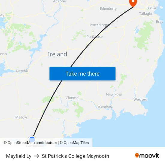 Mayfield Ly to St Patrick's College Maynooth map