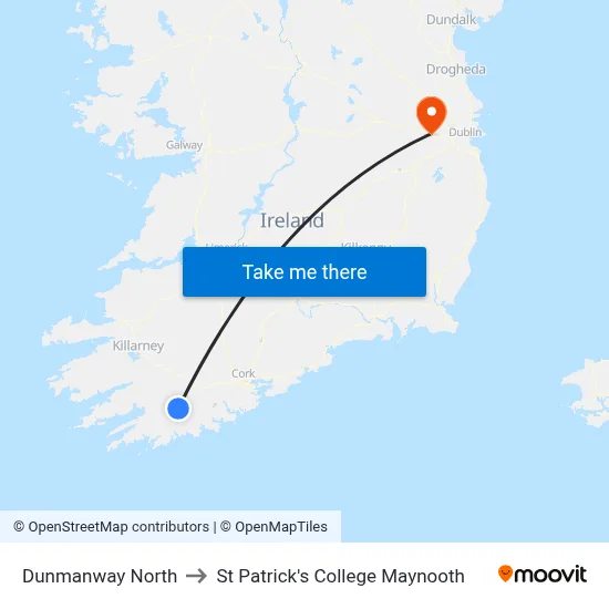 Dunmanway North to St Patrick's College Maynooth map