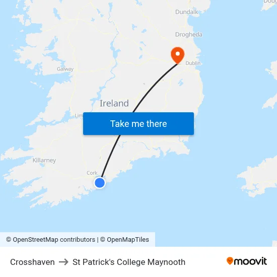 Crosshaven to St Patrick's College Maynooth map