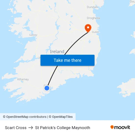 Scart Cross to St Patrick's College Maynooth map