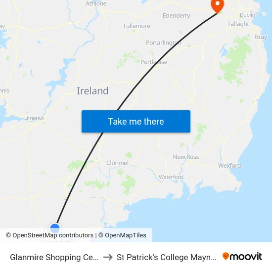 Glanmire Shopping Centre to St Patrick's College Maynooth map