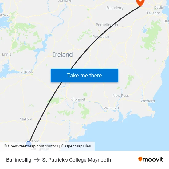 Ballincollig to St Patrick's College Maynooth map