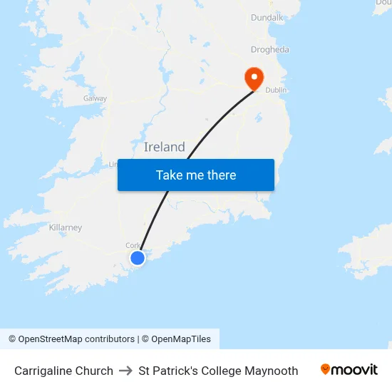 Carrigaline Church to St Patrick's College Maynooth map
