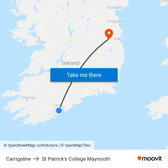 Carrigaline to St Patrick's College Maynooth map