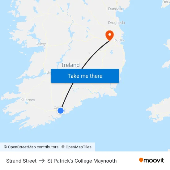 Strand Street to St Patrick's College Maynooth map