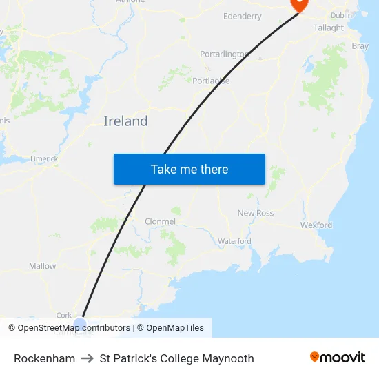 Rockenham to St Patrick's College Maynooth map