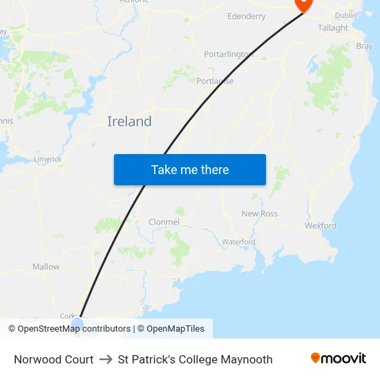 Norwood Court to St Patrick's College Maynooth map