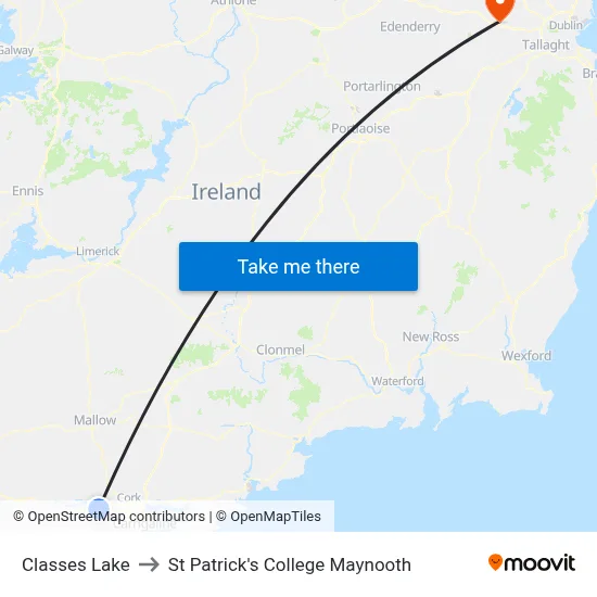 Classes Lake to St Patrick's College Maynooth map