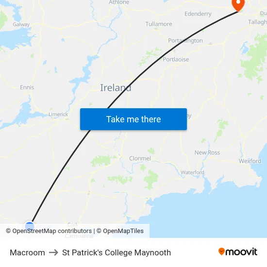 Macroom to St Patrick's College Maynooth map