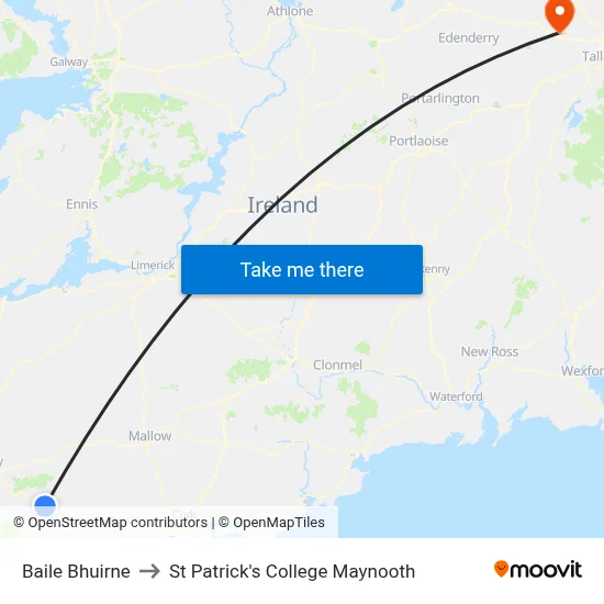 Baile Bhuirne to St Patrick's College Maynooth map