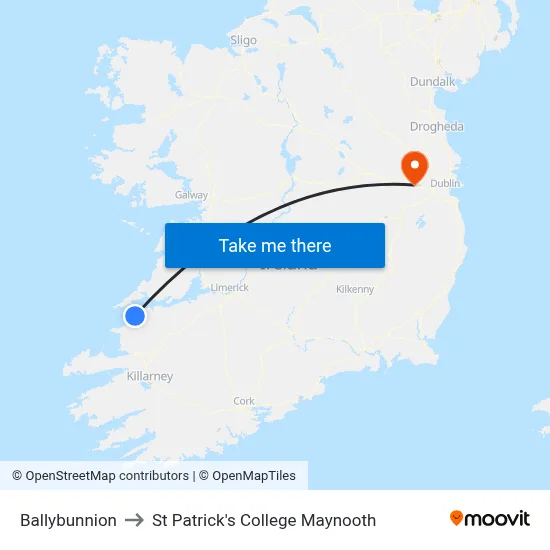 Ballybunnion to St Patrick's College Maynooth map