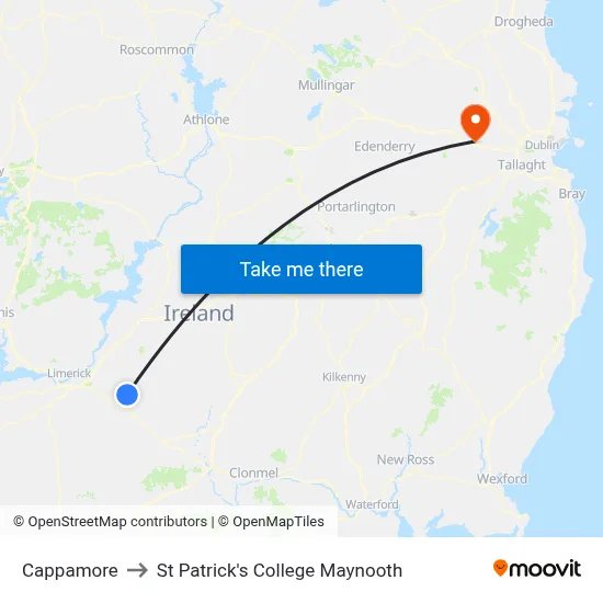 Cappamore to St Patrick's College Maynooth map
