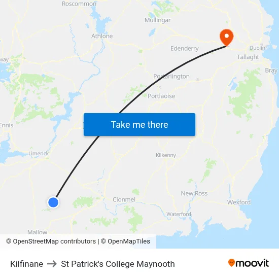 Kilfinane to St Patrick's College Maynooth map