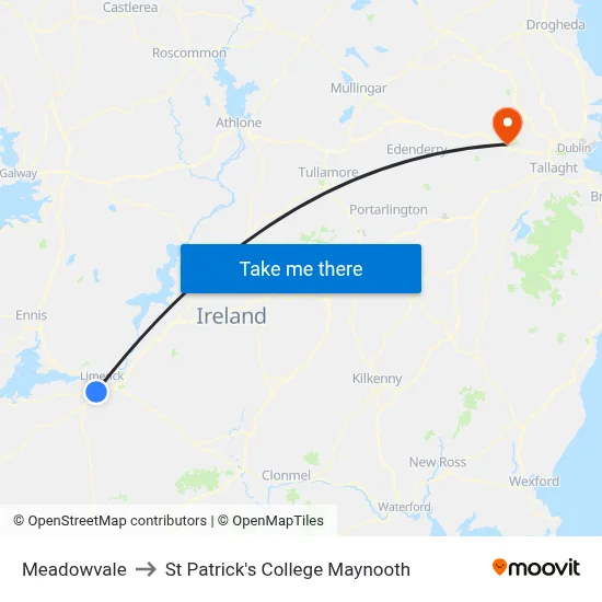 Meadowvale to St Patrick's College Maynooth map