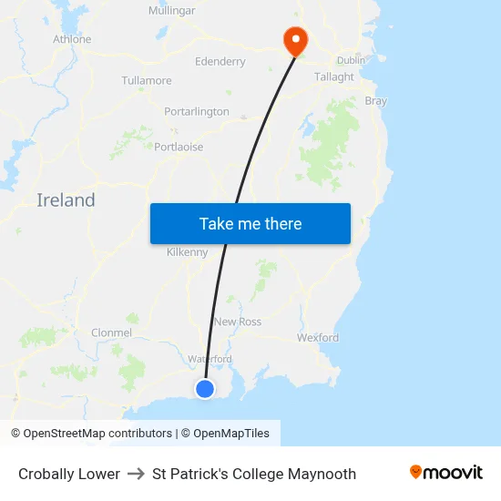 Crobally Lower to St Patrick's College Maynooth map