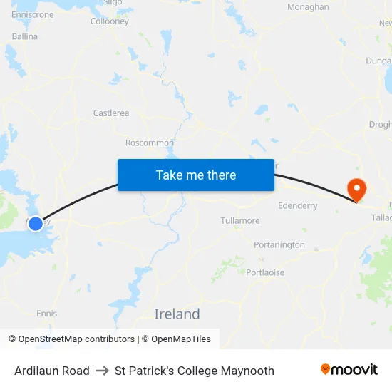 Ardilaun Road to St Patrick's College Maynooth map