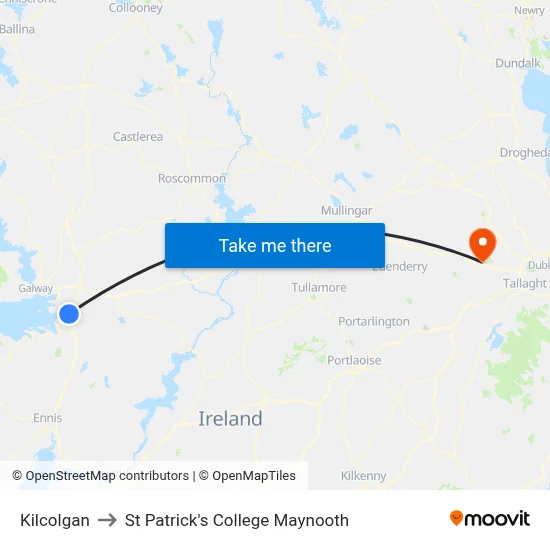 Kilcolgan to St Patrick's College Maynooth map