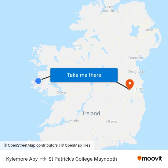 Kylemore Aby to St Patrick's College Maynooth map