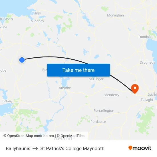 Ballyhaunis to St Patrick's College Maynooth map