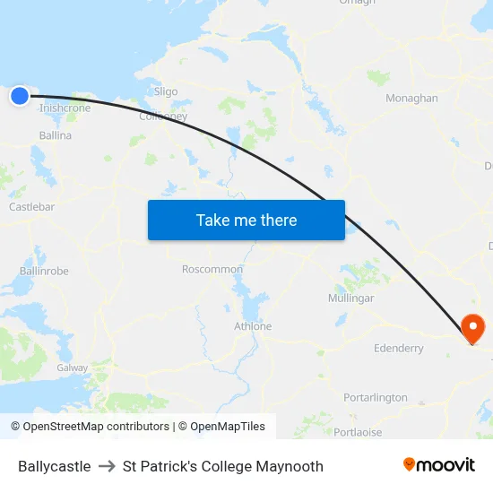 Ballycastle to St Patrick's College Maynooth map