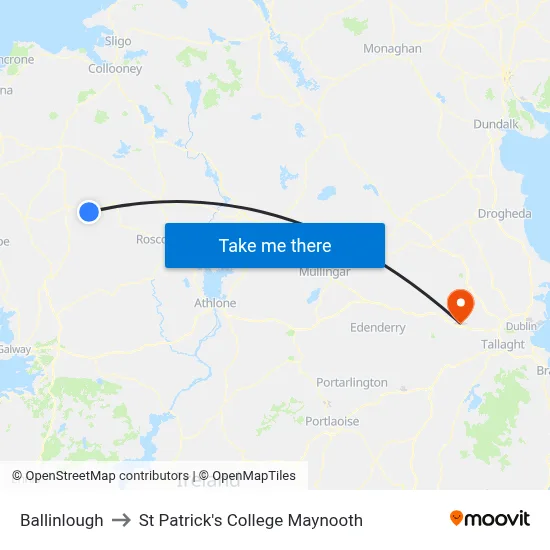 Ballinlough to St Patrick's College Maynooth map