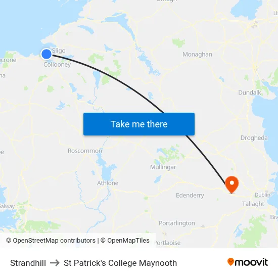 Strandhill to St Patrick's College Maynooth map