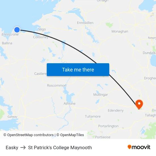 Easky to St Patrick's College Maynooth map