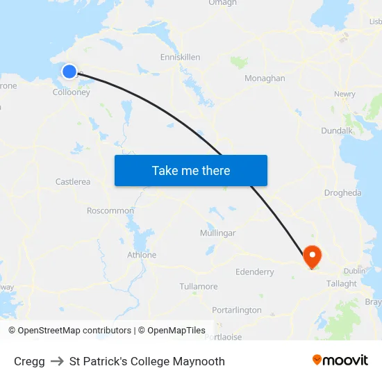 Cregg to St Patrick's College Maynooth map