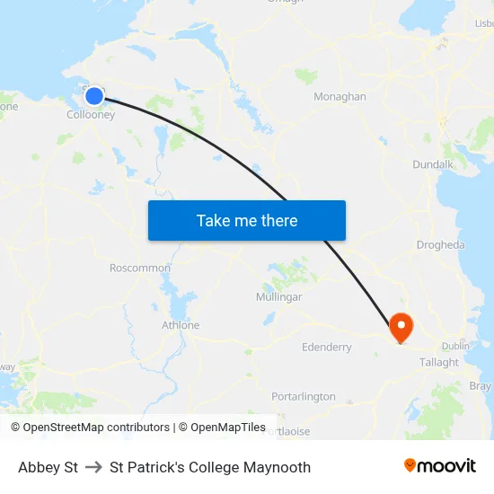 Abbey St to St Patrick's College Maynooth map