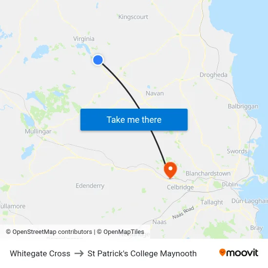 Whitegate Cross to St Patrick's College Maynooth map