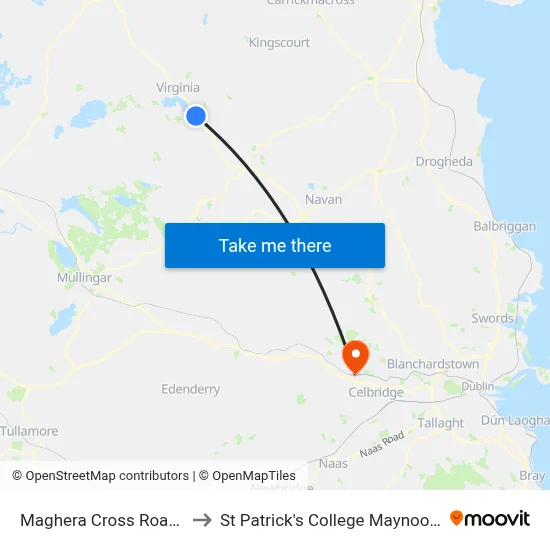 Maghera Cross Roads to St Patrick's College Maynooth map