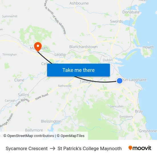 Sycamore Crescent to St Patrick's College Maynooth map