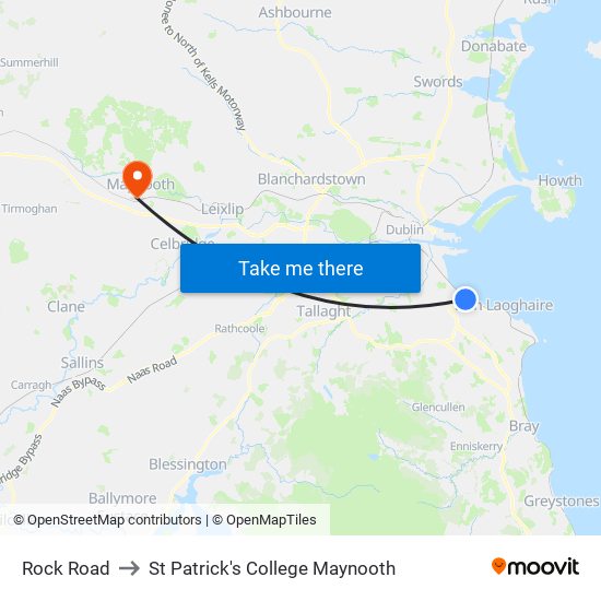 Rock Road to St Patrick's College Maynooth map