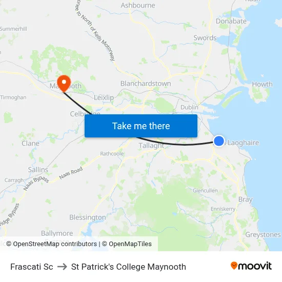 Frascati Sc to St Patrick's College Maynooth map