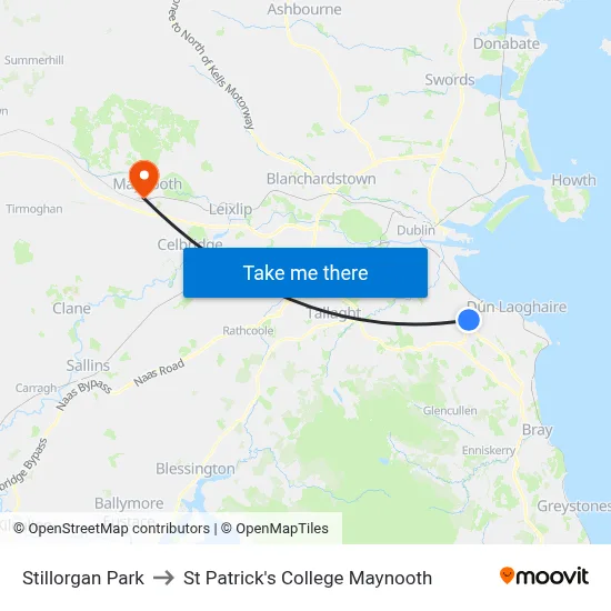 Stillorgan Park to St Patrick's College Maynooth map