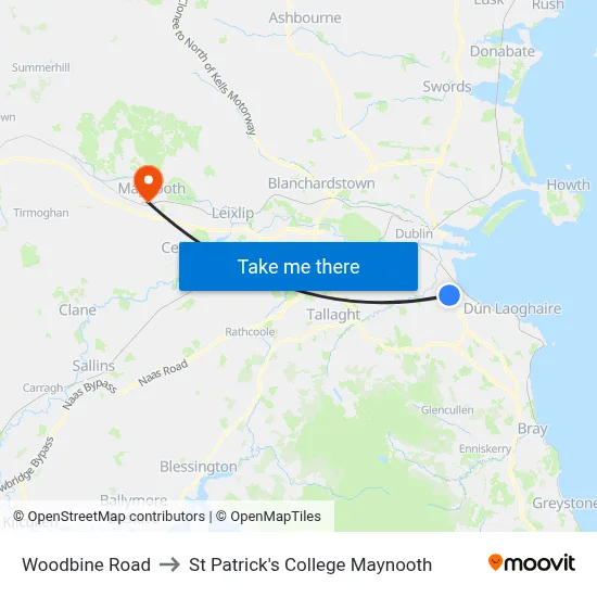 Woodbine Road to St Patrick's College Maynooth map