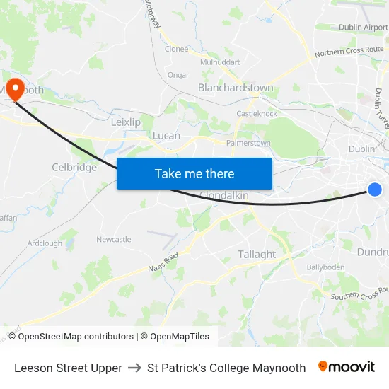 Leeson Street Upper to St Patrick's College Maynooth map