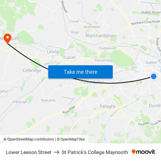 Lower Leeson Street to St Patrick's College Maynooth map