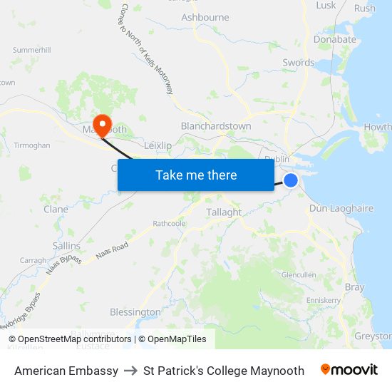 American Embassy to St Patrick's College Maynooth map