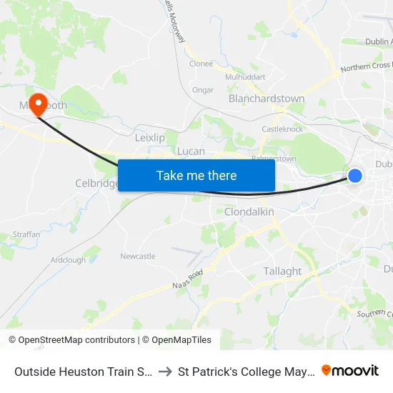 Outside Heuston Train Station to St Patrick's College Maynooth map